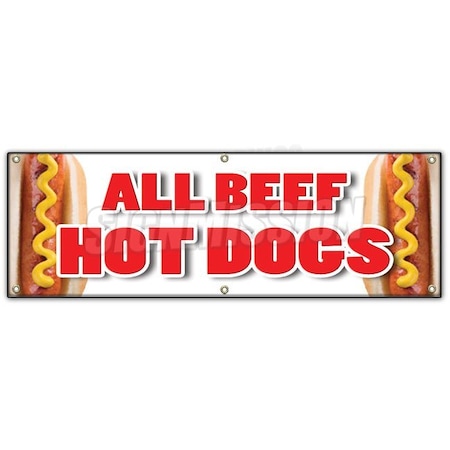 Signmission ALL BEEF HOT DOGS BANNER SIGN red hots weiner franks burgers footlong B-72 All Beef Hot Dogs